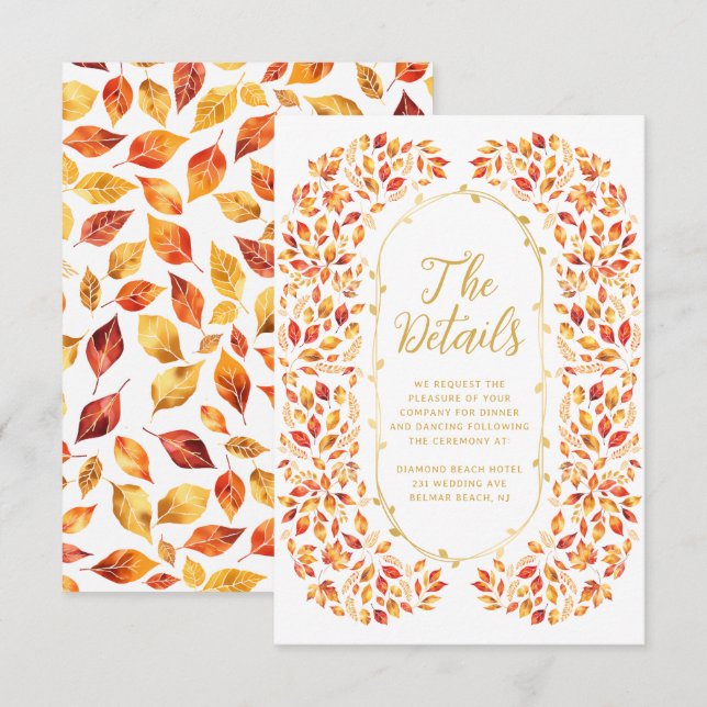 Fall Earth Tones Rustic Leaves Wedding Details  Enclosure Card (Front/Back)
