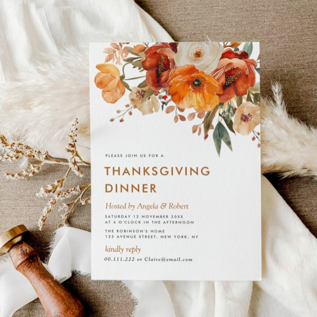 fall earthtone floral thanksgiving dinner invitation (Creator Uploaded)