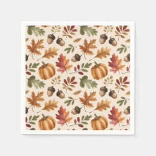 Fall Earthy Orange Watercolor Pumpkin Maple Leaves Napkin