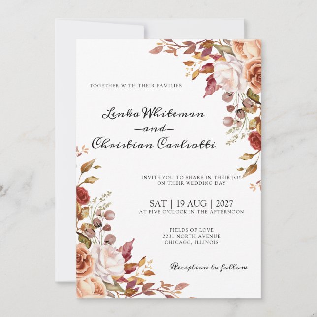 Fall Earthy Vibrant Floral wedding invitation (Front)