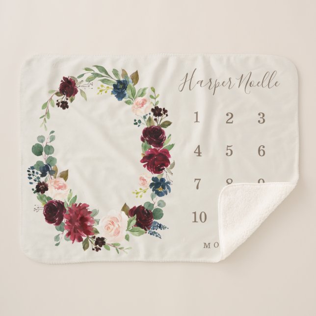 Fall Elegance Baby Milestone Sherpa Blanket (Front (Horizontal))