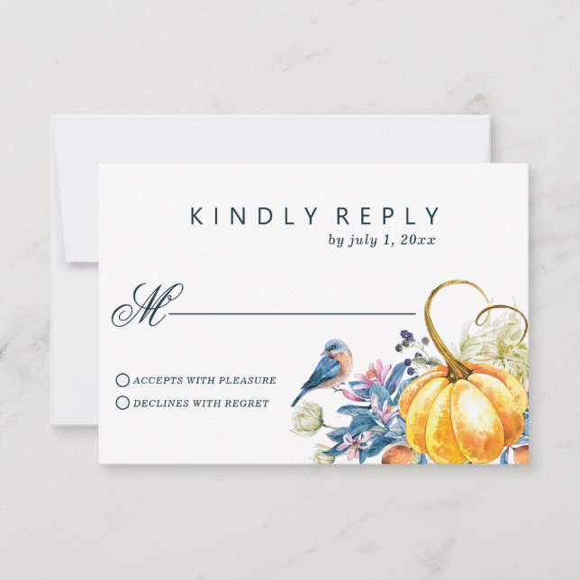 Fall Elegant Pumpkin Wedding RSVP Card (Front)