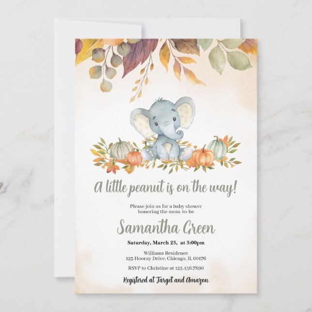 Fall Elephant Baby Shower Invitation (Front)