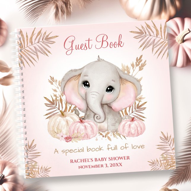 Fall Elephant Pumpkin Girl Baby shower Guest Book (Fall Elephant Pumpkin Girl Baby shower Guest Book)