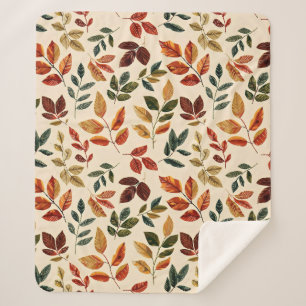 Fall Embroidered Leaves - Seamless Pattern Sherpa Blanket