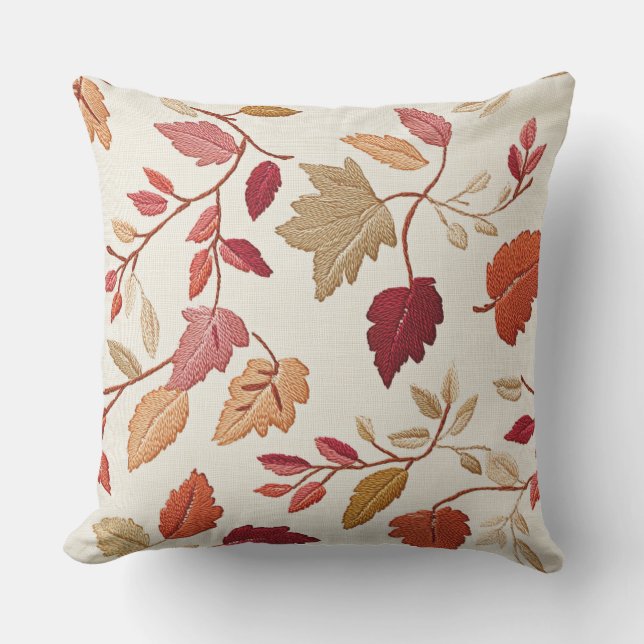 Fall Embroidered Look Throw Pillow (Front)