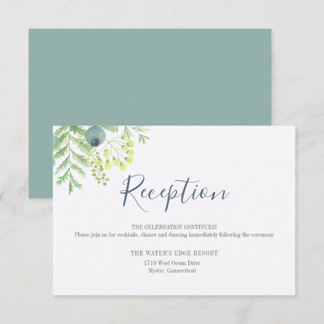 Fall Eucalyptus Berry Floral Wedding Reception Invitation (Front/Back)