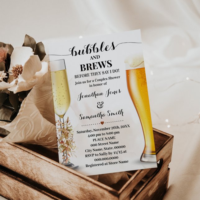 Fall Eucalyptus Bubbles and Brews Wedding Shower Invitation (Creator Uploaded)