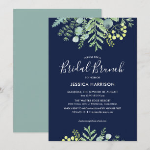 Fall Eucalyptus Floral Bridal Shower Brunch Navy Invitation
