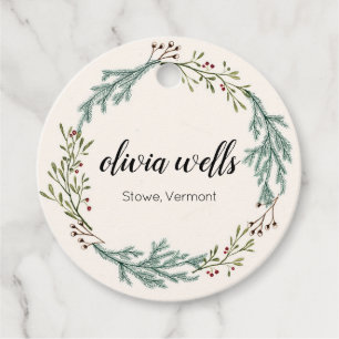 Fall Evergreen Wreath Signature Script Clothing Favour Tags