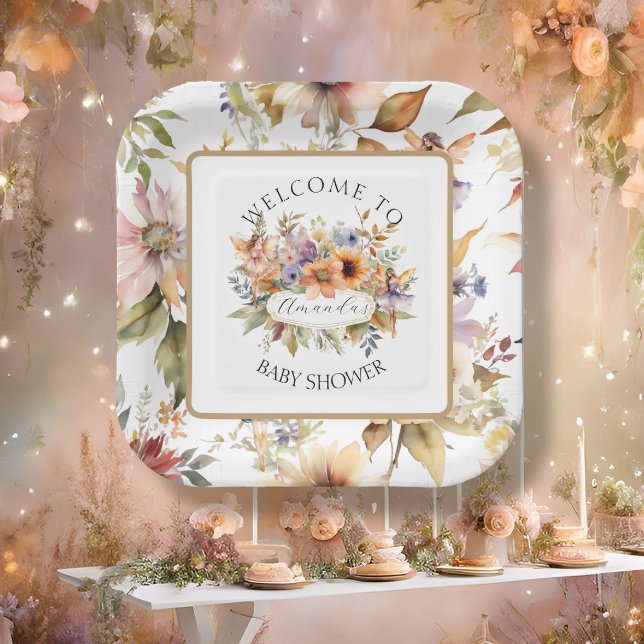 Fall Fairy Enchanted Floral Baby Girl Shower Paper Plate (Creator Uploaded)