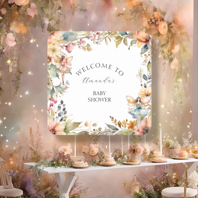 Fall Fairy Floral Garden Autumn Baby Girl Shower Square Paper Coaster (Creator Uploaded)