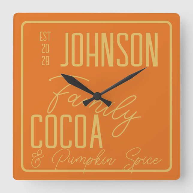 Fall Family Kitchen Pumpkin Spce Square Wall Clock (Front)
