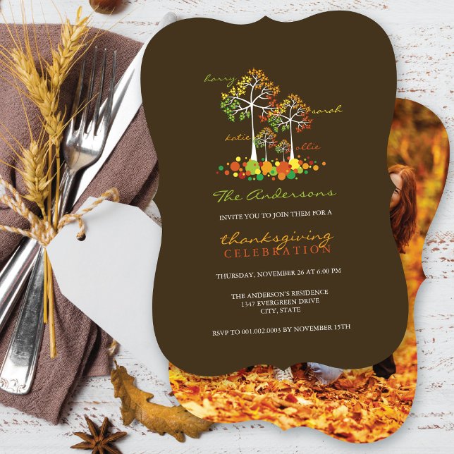 Fall Family Trees Thanksgiving Dinner Party Photo Invitation (Creator Uploaded)