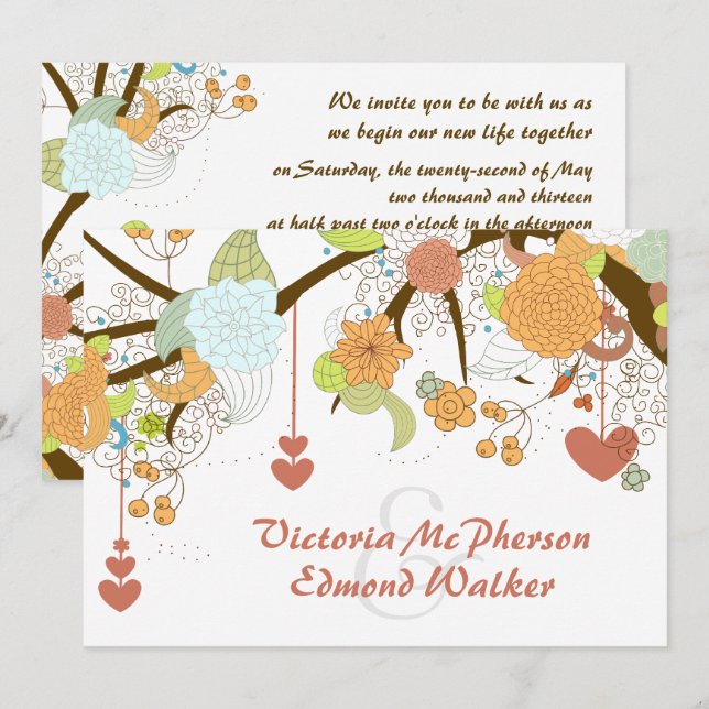 Fall Fantasy Floral Wedding Invitation (Front/Back)