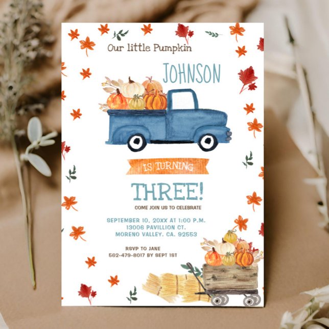 Fall Farm Navy Pumpkin Birthday  Invitation (Creator Uploaded)