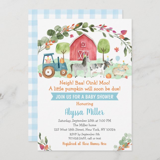 Fall Farm Pumpkin Baby Shower Invitation (Front/Back)