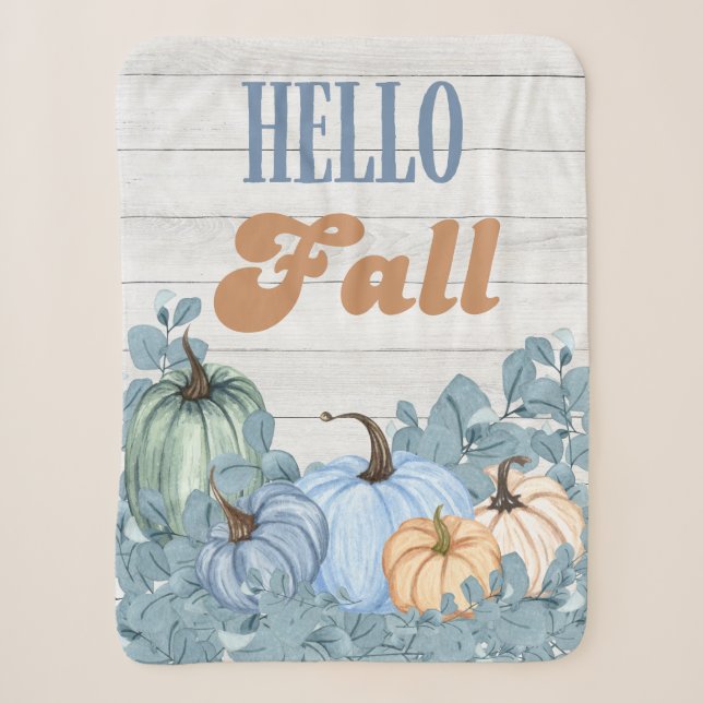 Fall Farmhouse Blue Pumpkin Patch Sherpa Blanket (Front)