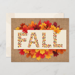 Fall Farmhouse Colourful Autumn Leaves on Burlap  Postcard