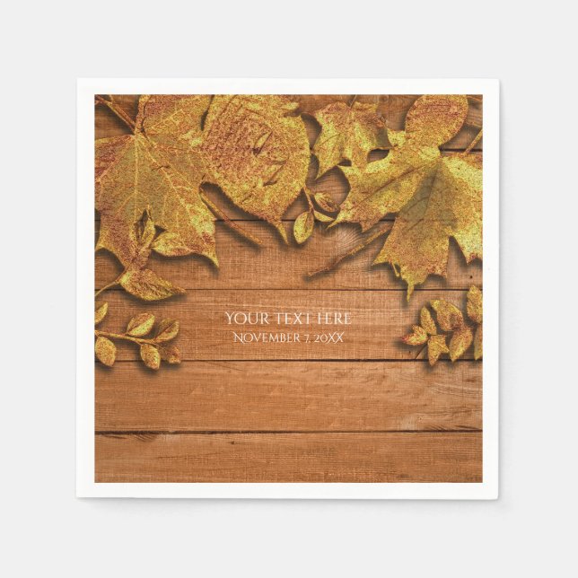 Fall Faux Gold Leaf Art Elegant Autumn Napkin (Front)
