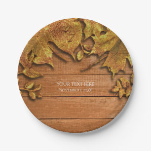 Fall Faux Gold Leaf Art Elegant Autumn Paper Plate