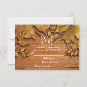 Fall Faux Gold Leaf Art Elegant Autumn RSVP Card