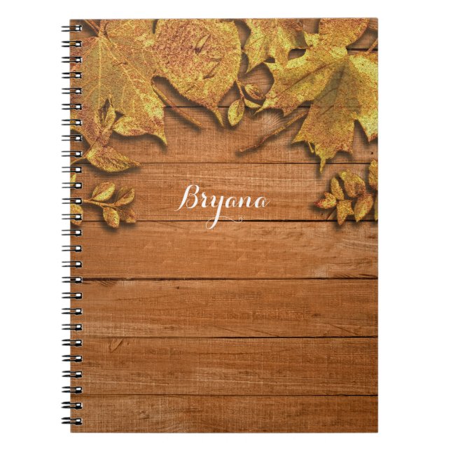 Fall Faux Gold Leaf Art Elegant Autumn Spiral Notebook (Front)