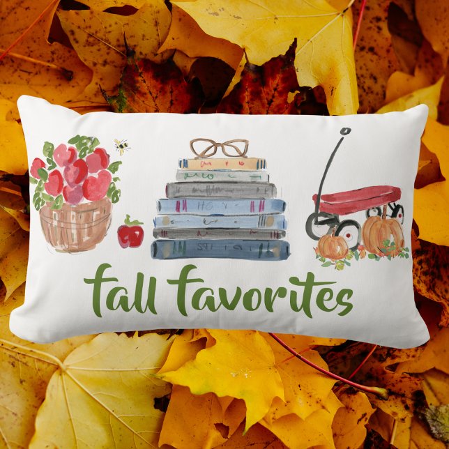 Fall Favourites Apples Books Red Wagon Pumpkins Lumbar Cushion (Creator Uploaded)