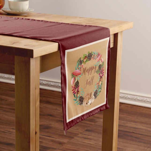 Fall fawn and nature with customisable text  medium table runner (In Situ)