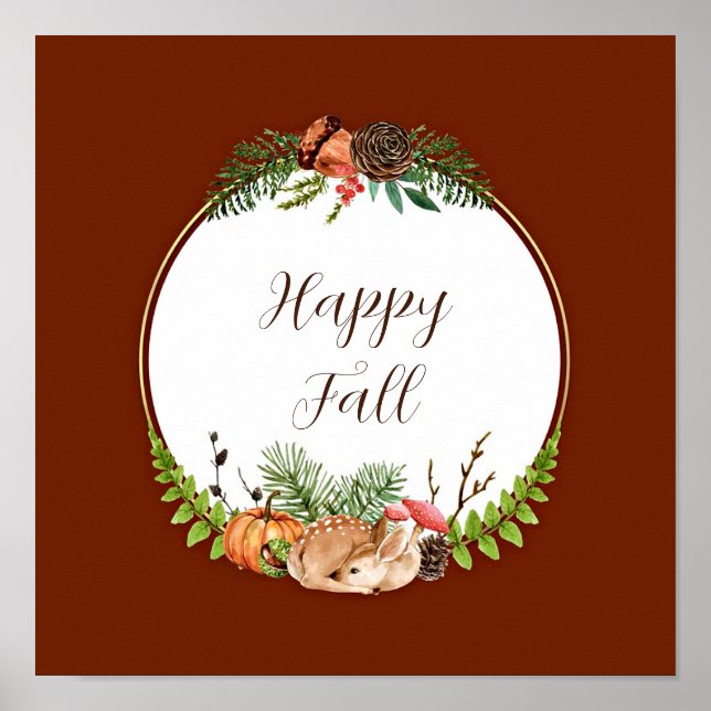 Fall fawn and nature with customisable text  poster (Front)
