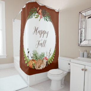Fall fawn and nature with customisable text  shower curtain
