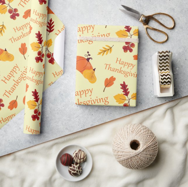 Fall Feast Pumpkins and Autumn Leaves Thanksgiving Wrapping Paper (Crafts)
