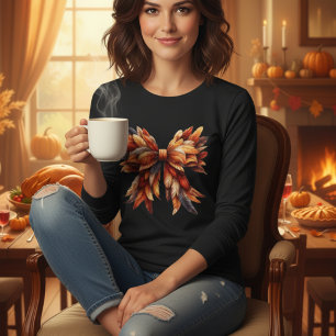 Fall Feather Bow Autumn Colours Thanksgiving Tri-Blend Shirt