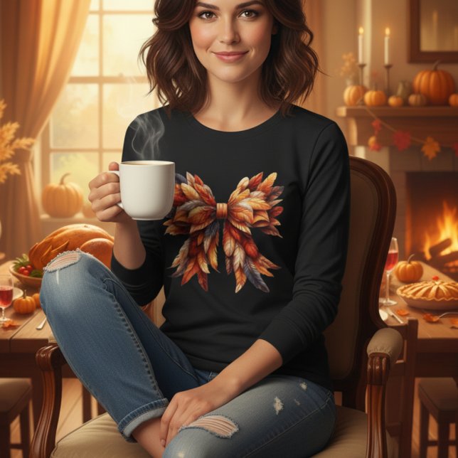 Fall Feather Bow Autumn Colours Thanksgiving  Tri-Blend Shirt (Beautiful fall feather bow in autumn colors. Perfect cozy gift for Thanksgiving & fall lovers! )
