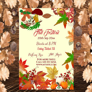 Fall Festival Autumn Colours Maple Leaves Pumpkins Poster