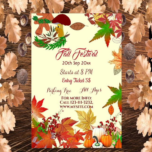 Fall Festival Autumn Colours Maple Leaves Pumpkins Poster (Fall Festival)