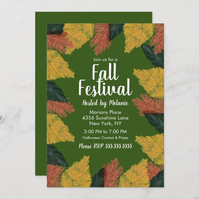 Fall Festival Event Stamp Leaves  Invitation (Front/Back)