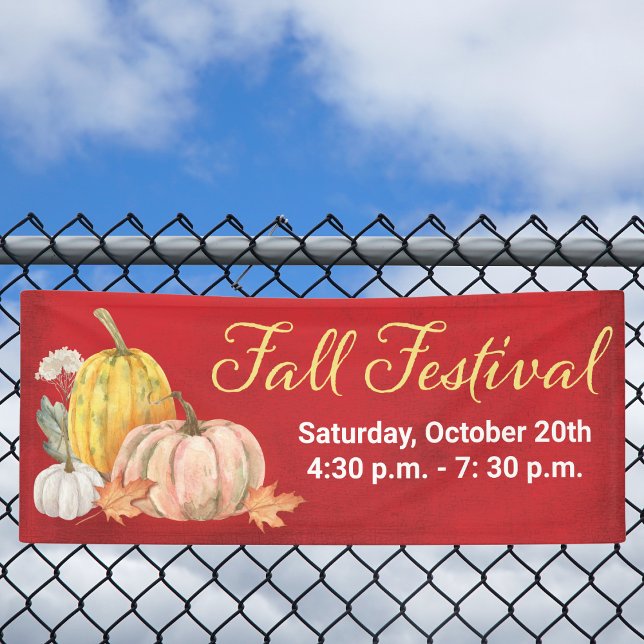 Fall Festival Floral Pumpkin Banner (Fall Autumn Leaves Pumpkin Festival, Carnival , Event Banner)