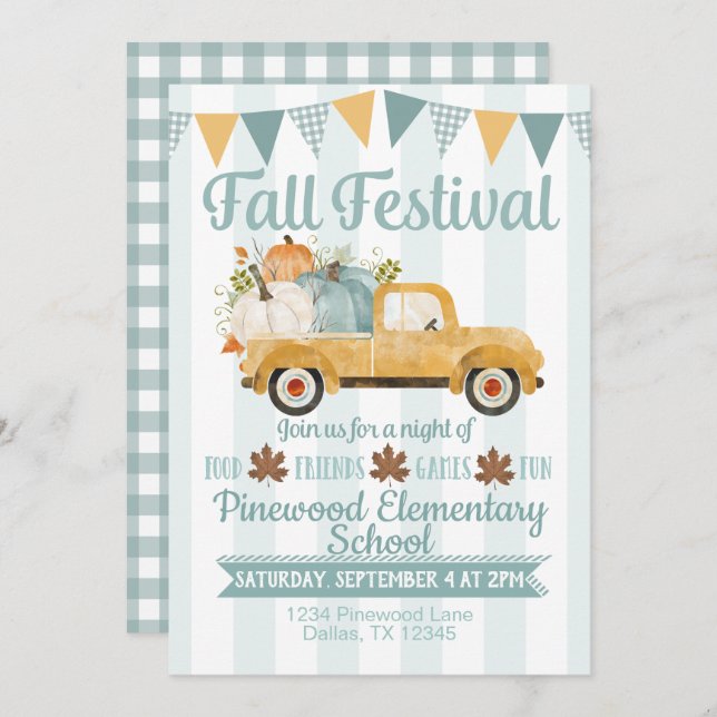 Fall Festival Invitation Rustic Truck (Front/Back)