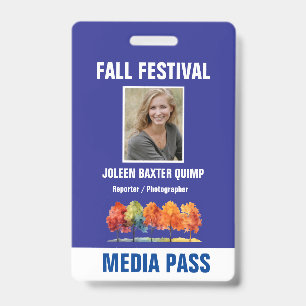 Fall Festival Security Media Pass QR code ID Badge