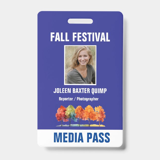 Fall Festival Security Media Pass QR code ID Badge (Front)