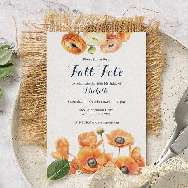 Fall Fete Autumn Birthday Party Orange Blossom Invitation (Creator Uploaded)