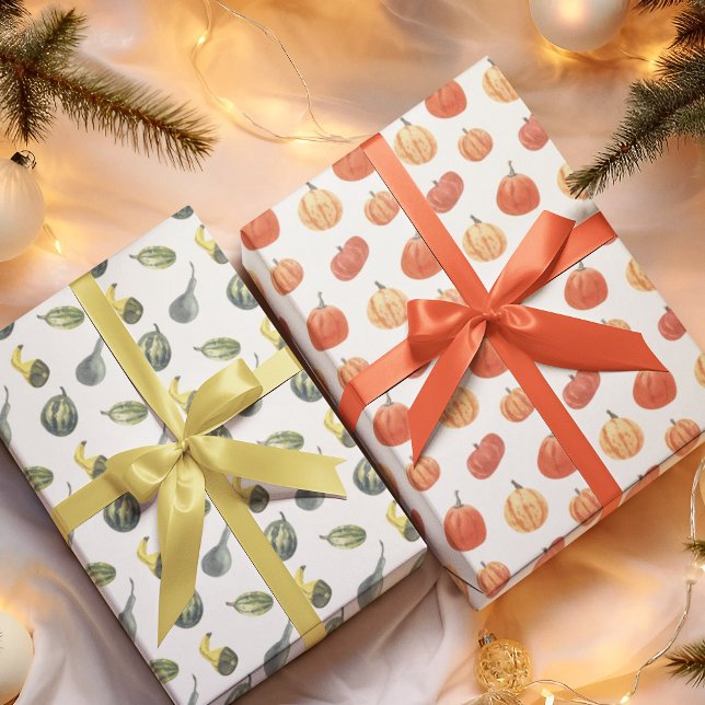 Fall Fete Autumn Party Colourful Pumpkins wrapping Wrapping Paper Sheet (Creator Uploaded)