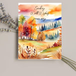 Fall fields autumn watercolor scenery well wishes postcard<br><div class="desc">Fall fields autumn watercolor scenery landscape well wishes thinking of you postcard. Watercolor fall landscape yellow foliage leaves path forest hills</div>