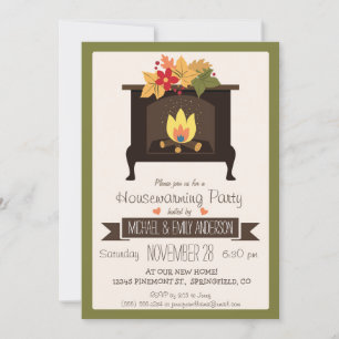 Fall Fireplace, Autumn Colours Housewarming Party Invitation