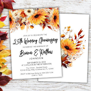 Fall Floral 25th Wedding Anniversary  Invitation