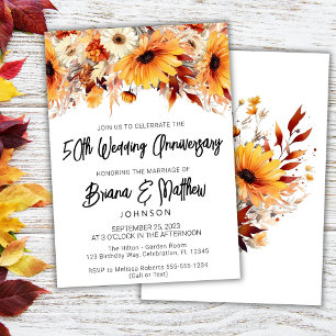 Fall Floral 50th Wedding Anniversary  Invitation