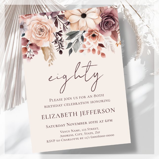 Fall Floral 80th Birthday Invitation (Creator Uploaded)