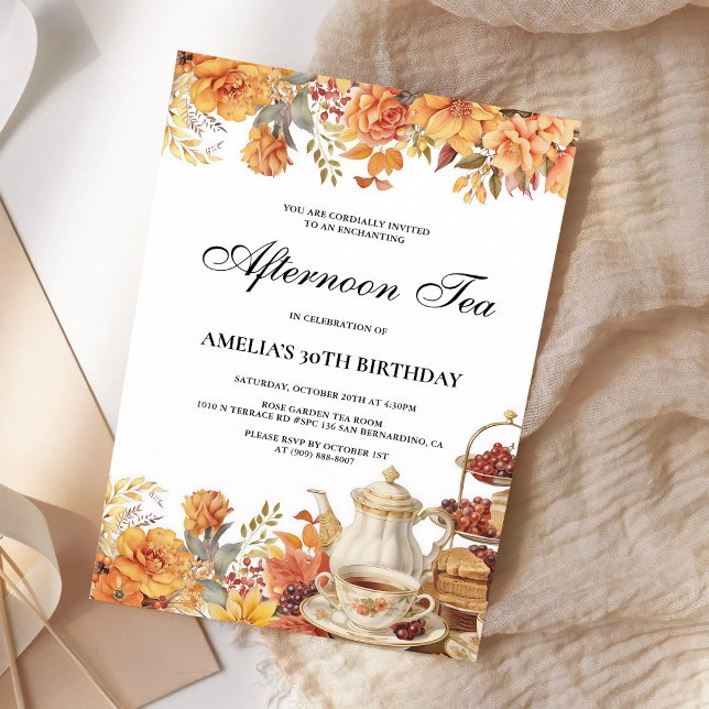 Fall Floral Afternoon Tea Birthday Invitation (Creator Uploaded)