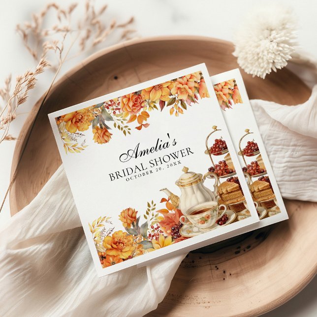 Fall Floral Afternoon Tea Party Bridal Shower Napkin (Creator Uploaded)
